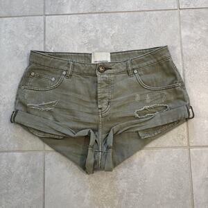 One Teaspoon Shorts Women's Sz 29 Bandits Green Pockets Button Fly Rolled Cuff